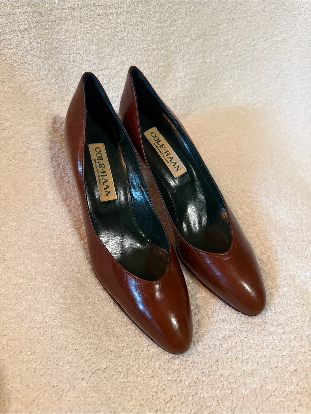 Vintage Cole Hann Brown Leather Pumps 6AA NARROW Handmade in Italy New/Old Stock